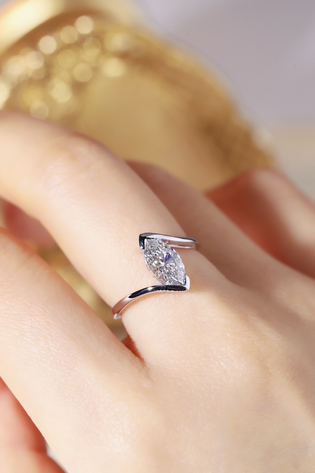 10K Gold Graceful Lines · 1ct Marquise Cut Floating Diamond Ring