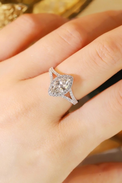 10K Gold Elegant Glow · 1ct Marquise Cut Lab Grown Diamond Ring with 0.30ct Side Stones