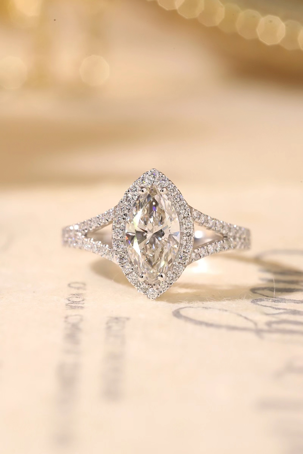 10K Gold Elegant Glow · 1ct Marquise Cut Lab Grown Diamond Ring with 0.30ct Side Stones