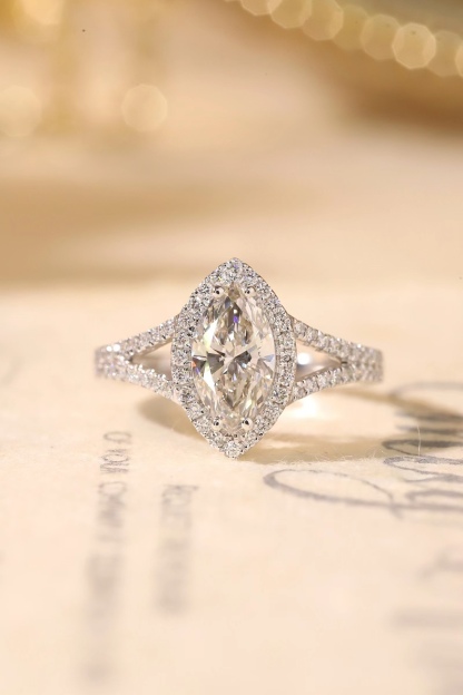 10K Gold Elegant Glow · 1ct Marquise Cut Lab Grown Diamond Ring with 0.30ct Side Stones