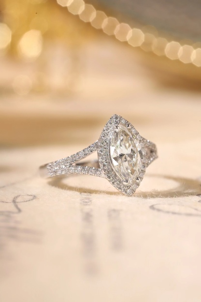 10K Gold Elegant Glow · 1ct Marquise Cut Lab Grown Diamond Ring with 0.30ct Side Stones