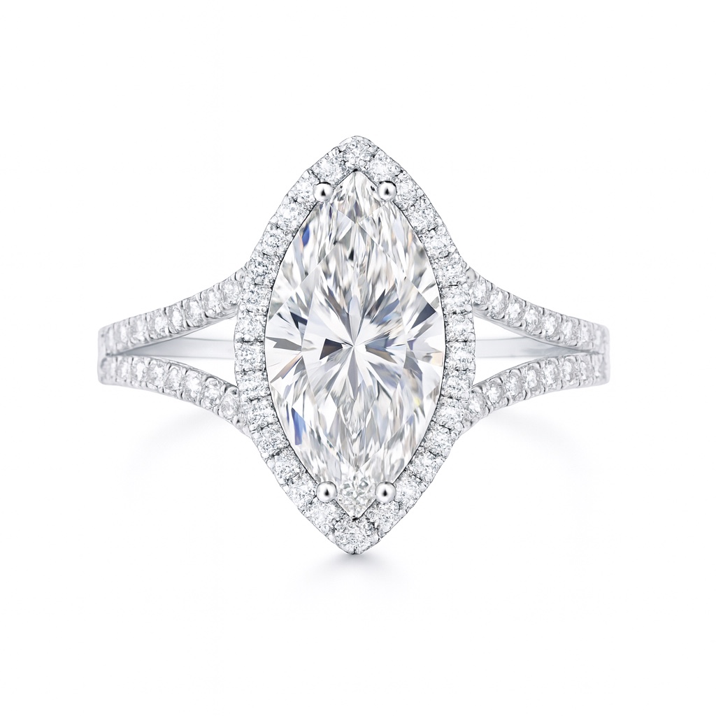 10K Gold Elegant Glow · 1ct Marquise Cut Lab Grown Diamond Ring with 0.30ct Side Stones