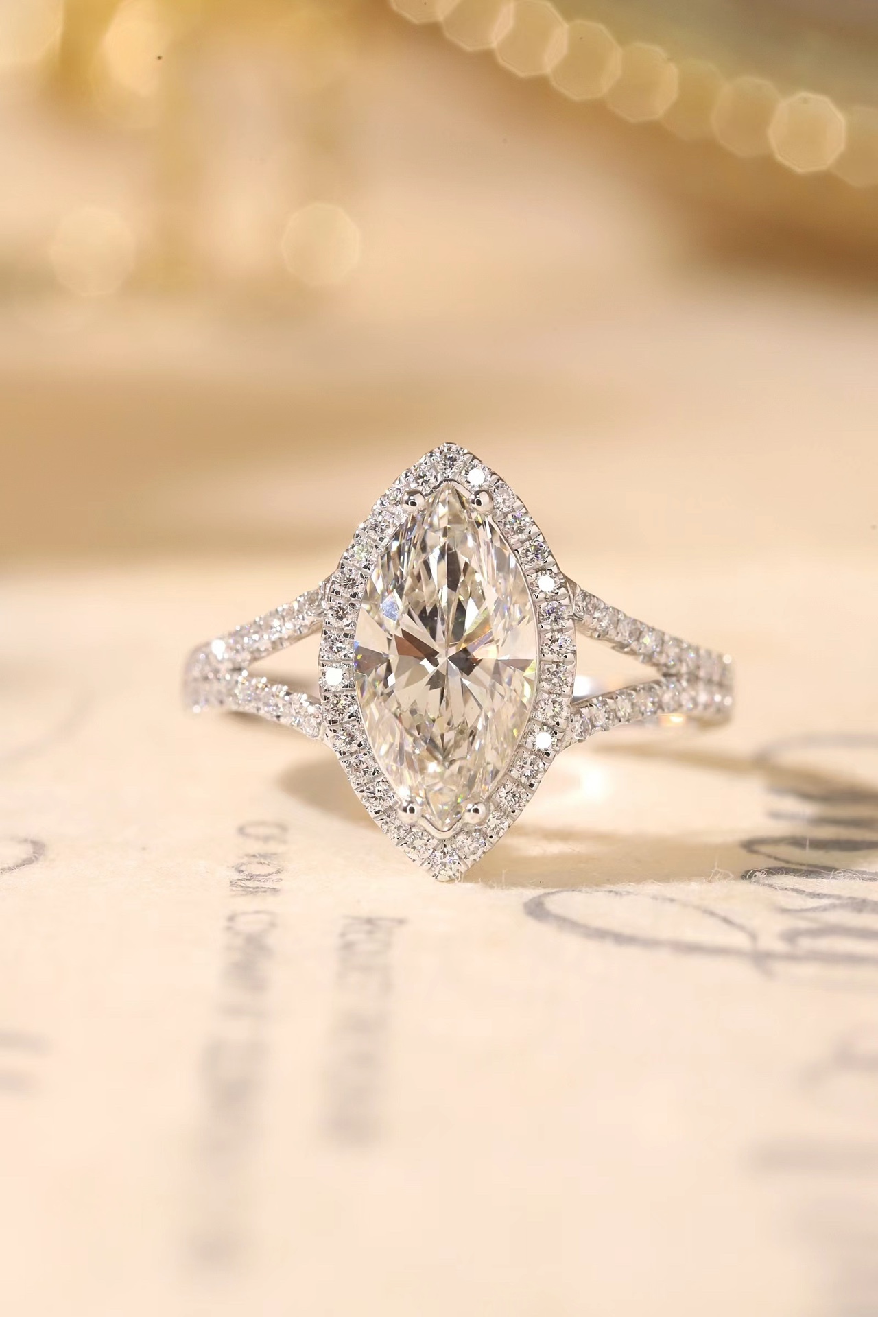 Classic Design + Maximum Shine: 3.00ct Lab-Created Marquise | 10K Gold Four-Prong + 0.40ct