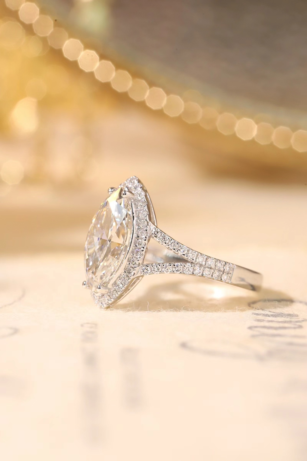 Classic Design + Maximum Shine: 3.00ct Lab-Created Marquise | 10K Gold Four-Prong + 0.40ct