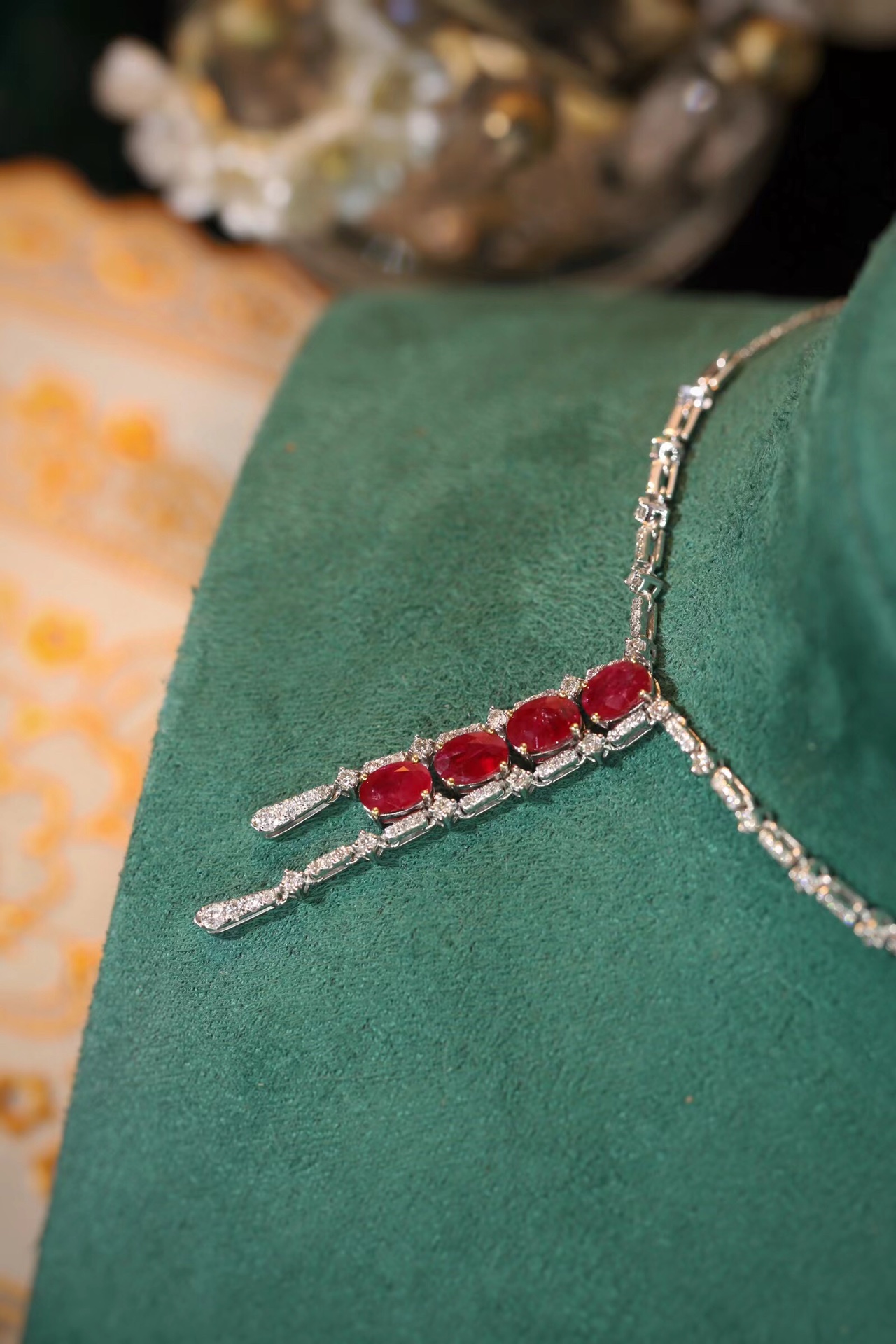18k gold necklace with  2.40-carat natural ruby and  0.75-carat natural diamond.