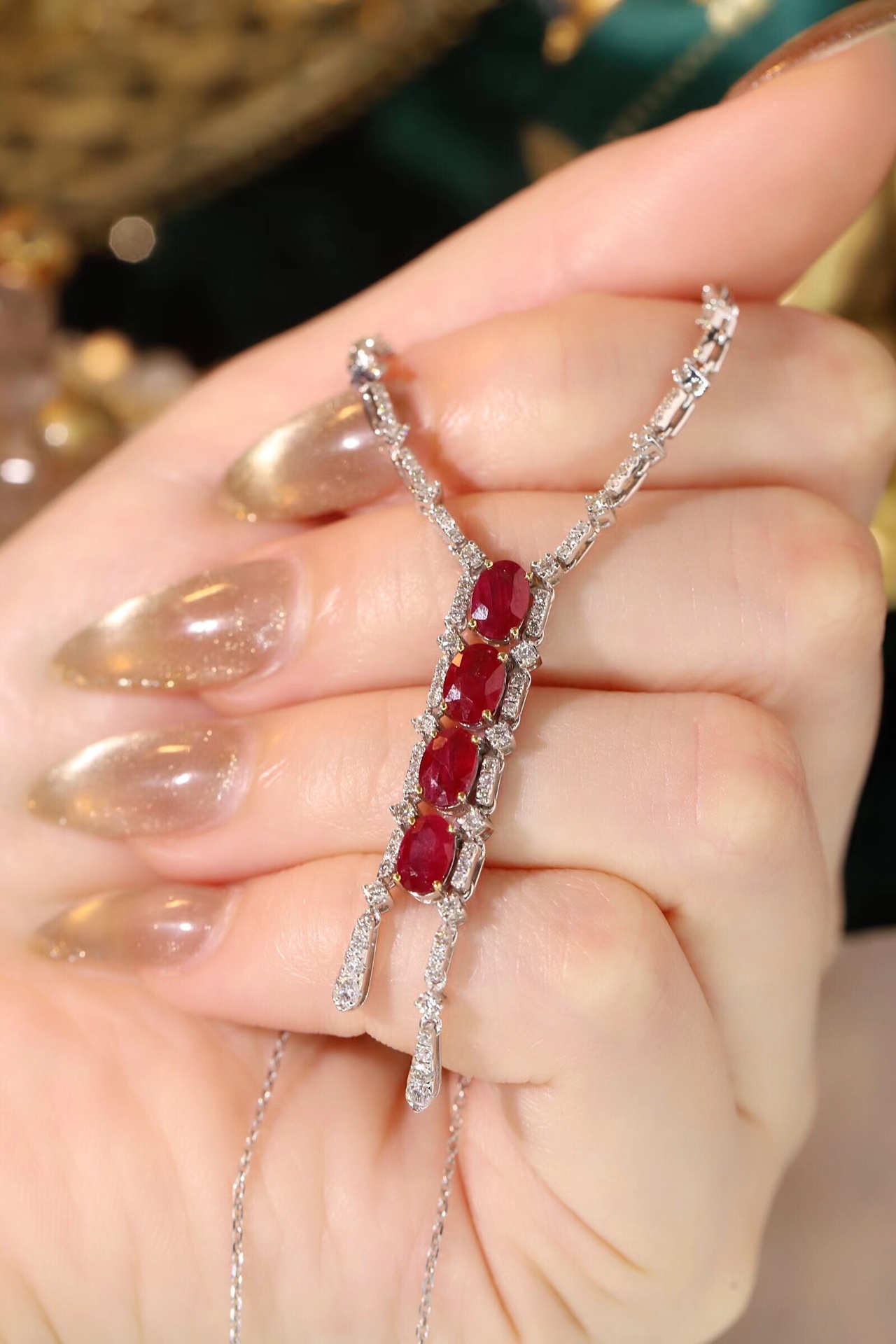 18k gold necklace with  2.40-carat natural ruby and  0.75-carat natural diamond.
