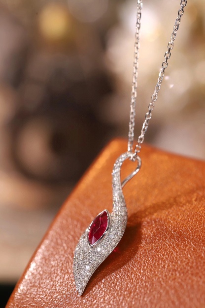 Leaves 18K Gold Marquise-Cut Ruby Pendant Necklace (0.32ct) with Natural Diamond Accents (0.30ct)