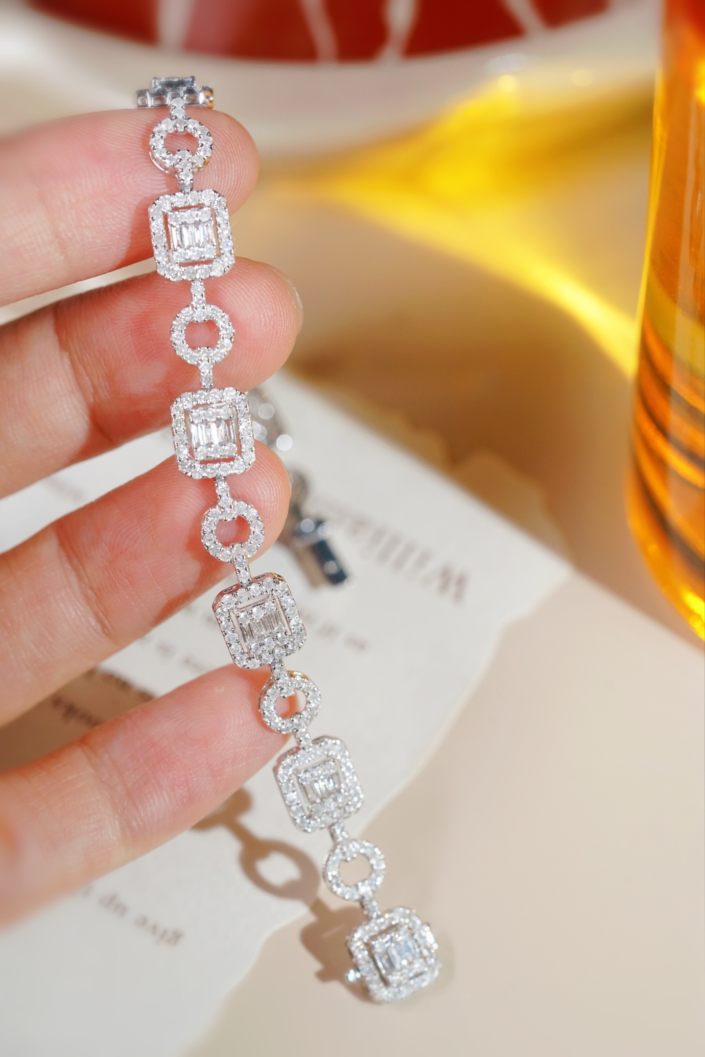 18-karat gold bracelet featuring a natural diamond of 3.50 carats, set in a Tapered Baguette style.