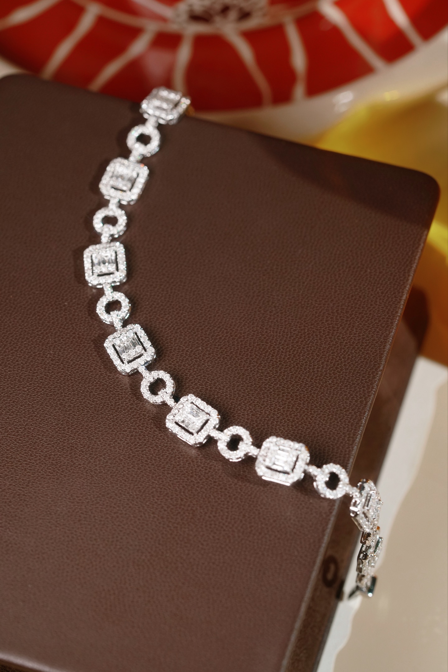 18-karat gold bracelet featuring a natural diamond of 3.50 carats, set in a Tapered Baguette style.