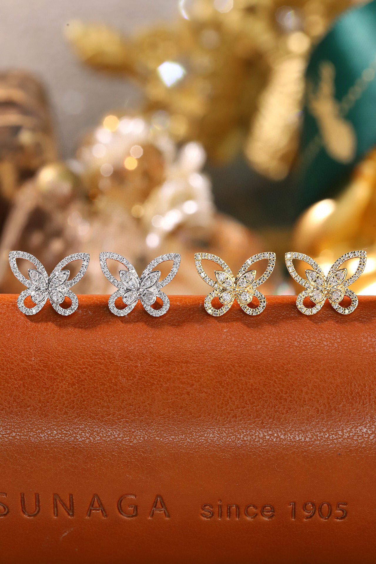 Butterfly 18K Gold Natural Diamond Stud Earrings | Cluster-Set 0.28CT Diamonds 