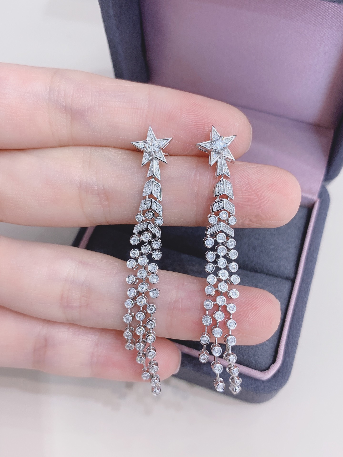 pentagram 18K Gold Natural Diamond Stud Earrings | Cluster-Set 1.12CT Diamonds