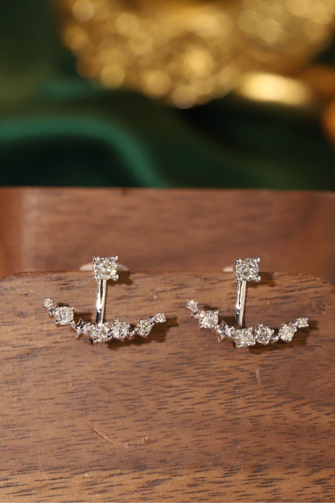 Two-piece style  Gold Earrings, Studded with 0.80ct Natural Diamond 
