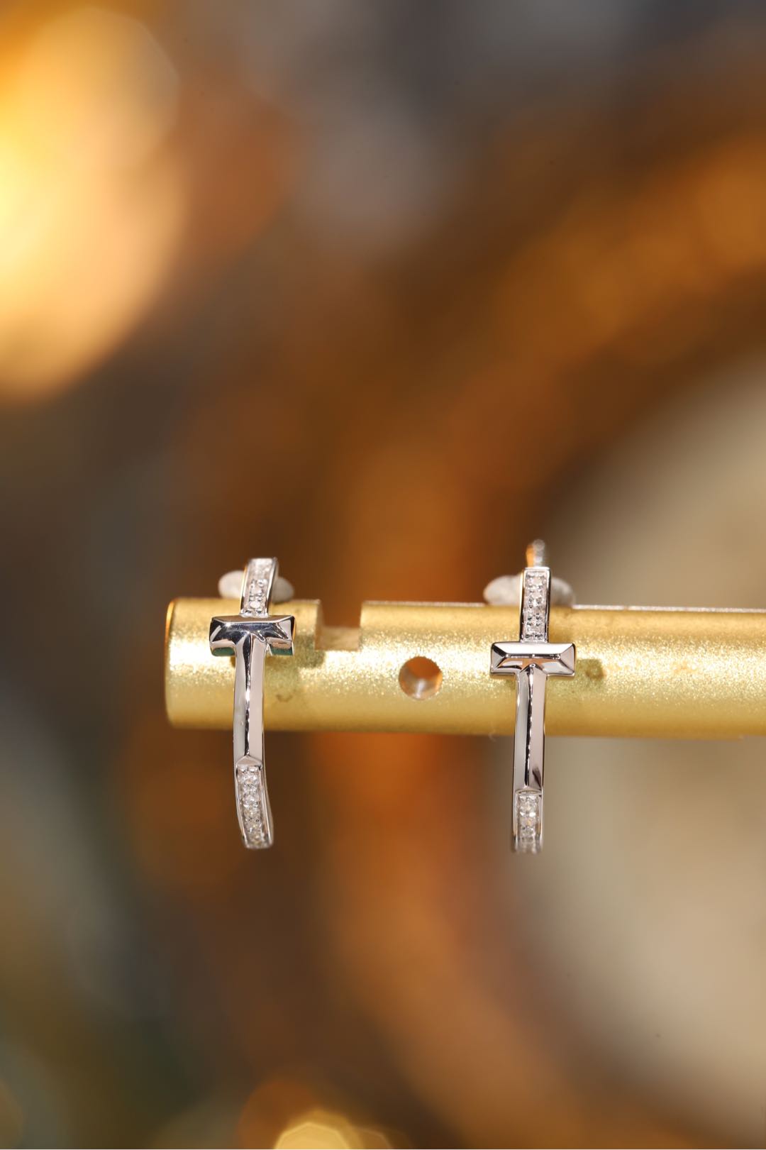 cross 18k Gold Earrings, Studded with 0.06ct Natural Diamond 