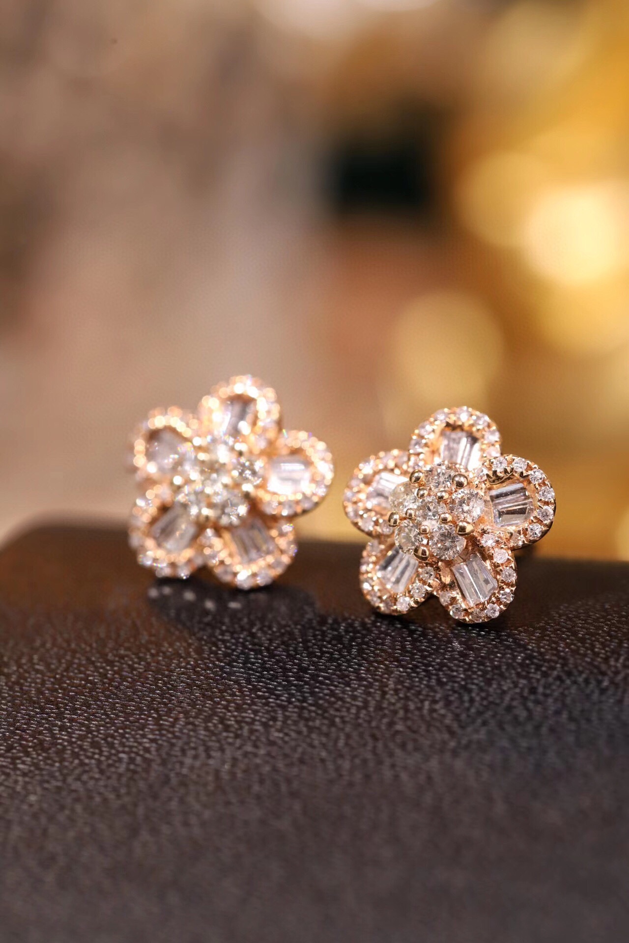 Flowers 18k Gold Earrings, Studded with 0.79ct Natural Diamond 
