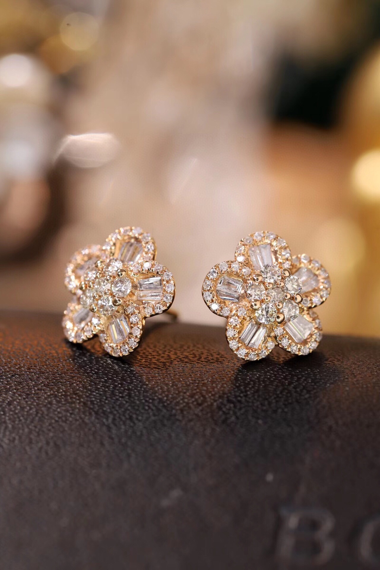Flowers 18k Gold Earrings, Studded with 0.79ct Natural Diamond 