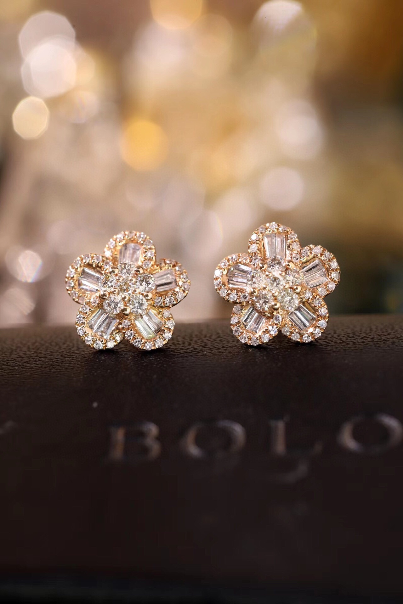 Flowers 18k Gold Earrings, Studded with 0.79ct Natural Diamond 