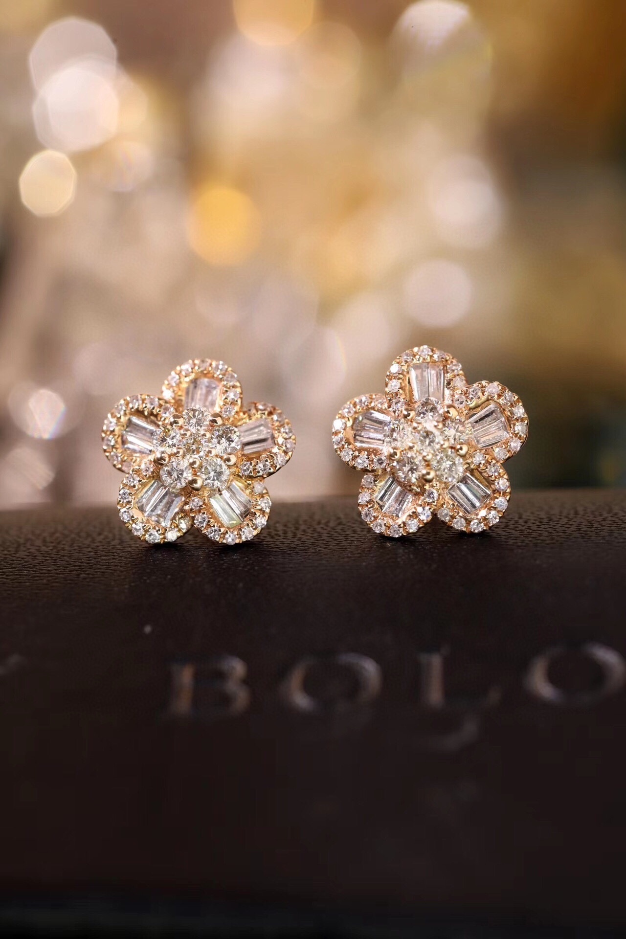 Flowers 18k Gold Earrings, Studded with 0.79ct Natural Diamond 
