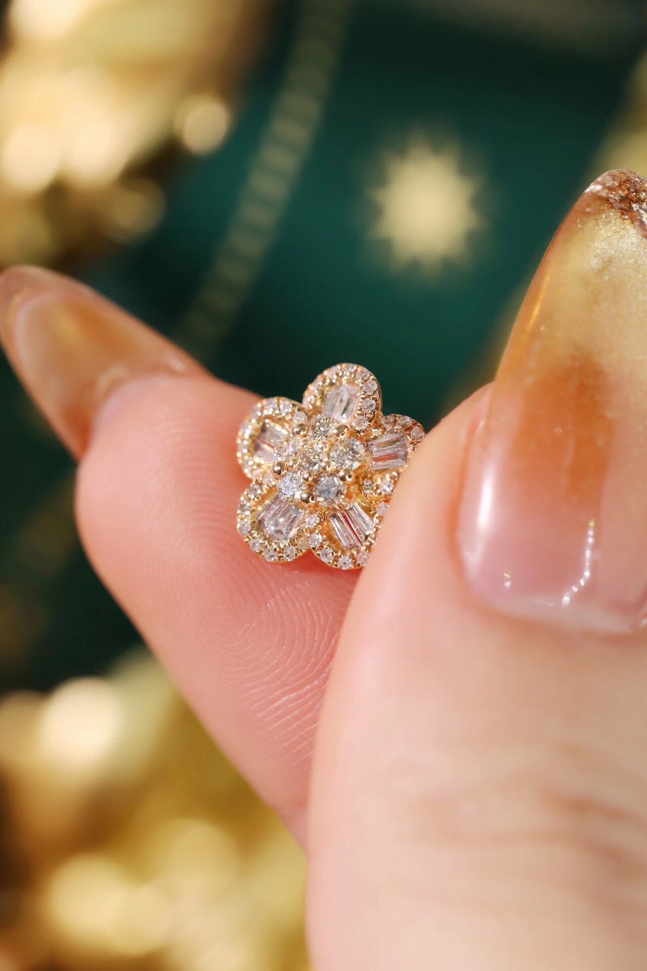 Flowers 18k Gold Earrings, Studded with 0.79ct Natural Diamond 