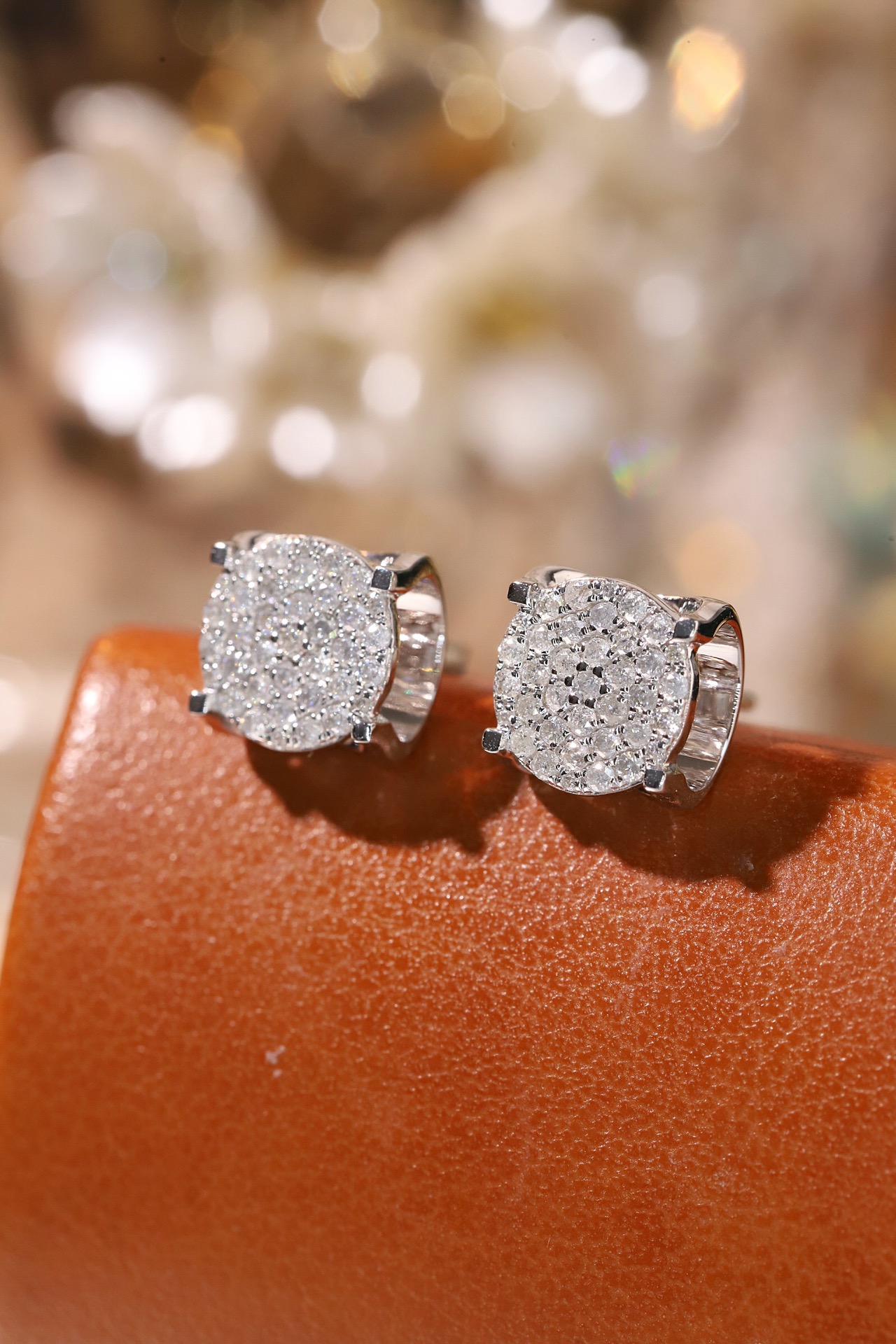 18k Gold Earring Studs with Bull Head Design; Diamond Insert of 0.50 ct Set in a Hidden Mount