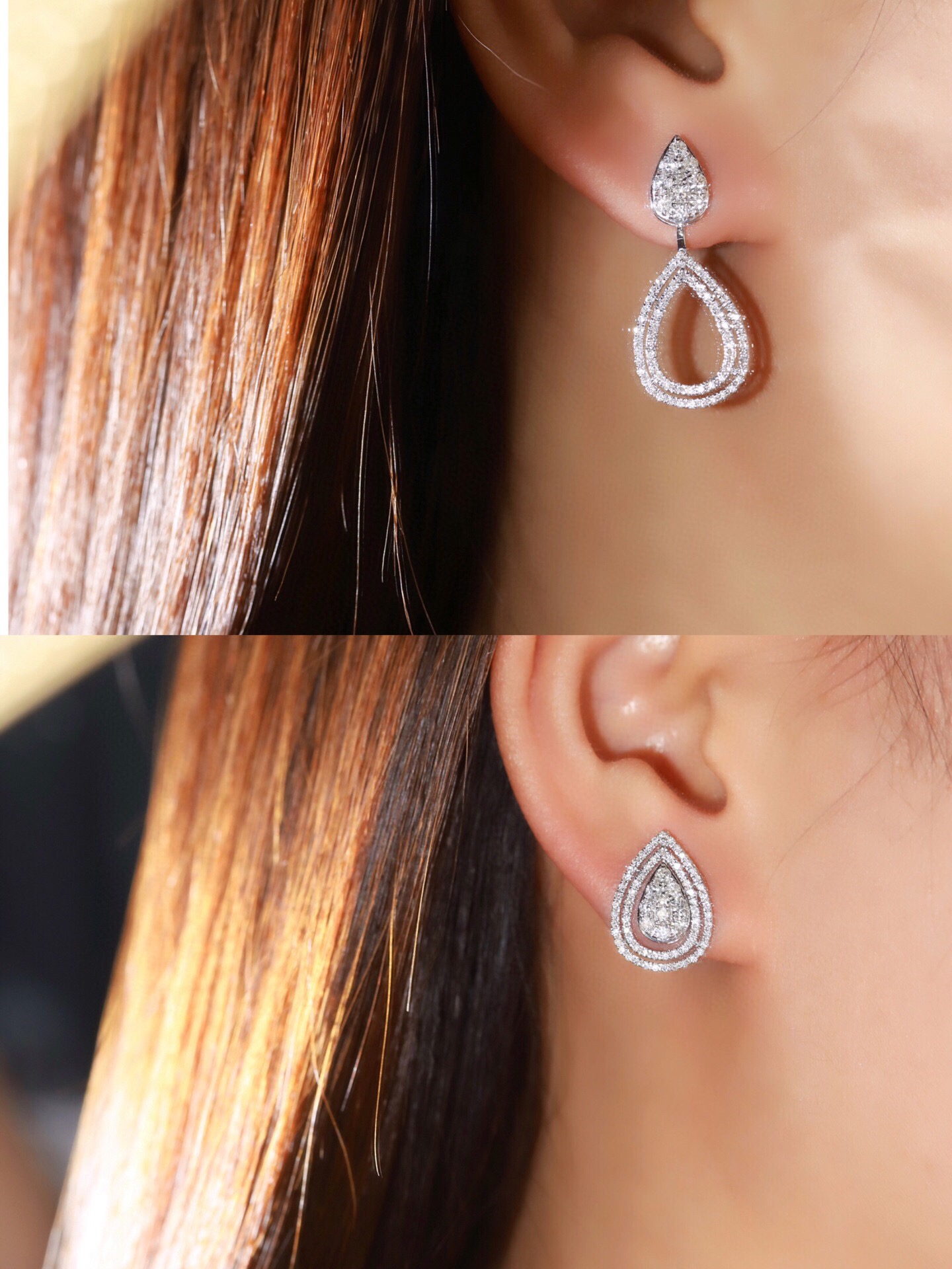 18k Gold Earrings with Three Wearing Styles, Inlaid with 1.00ct Natural Diamonds