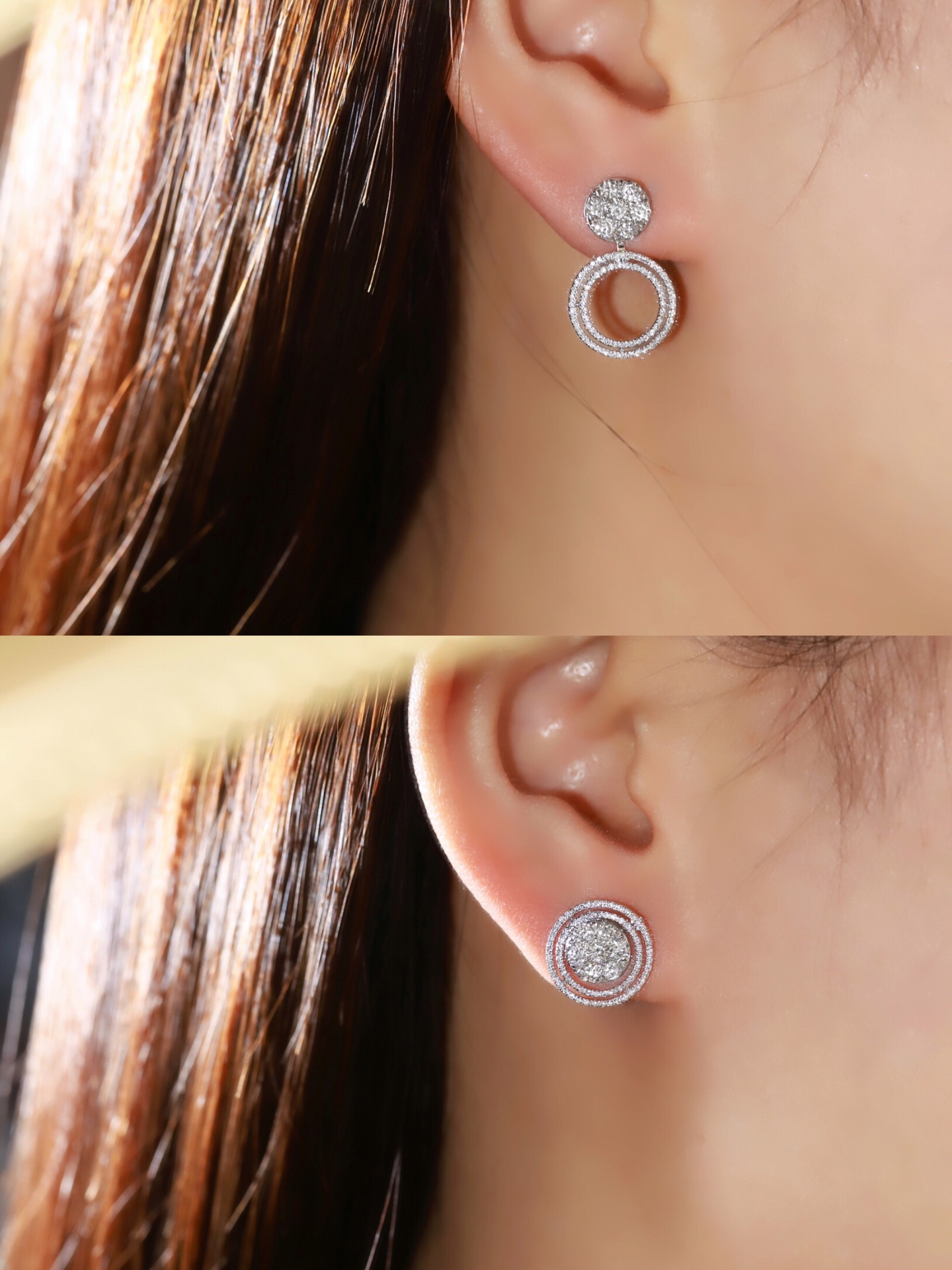 18k Gold Earrings with Three Wearing Styles, Inlaid with 1.00ct Natural Diamonds 
