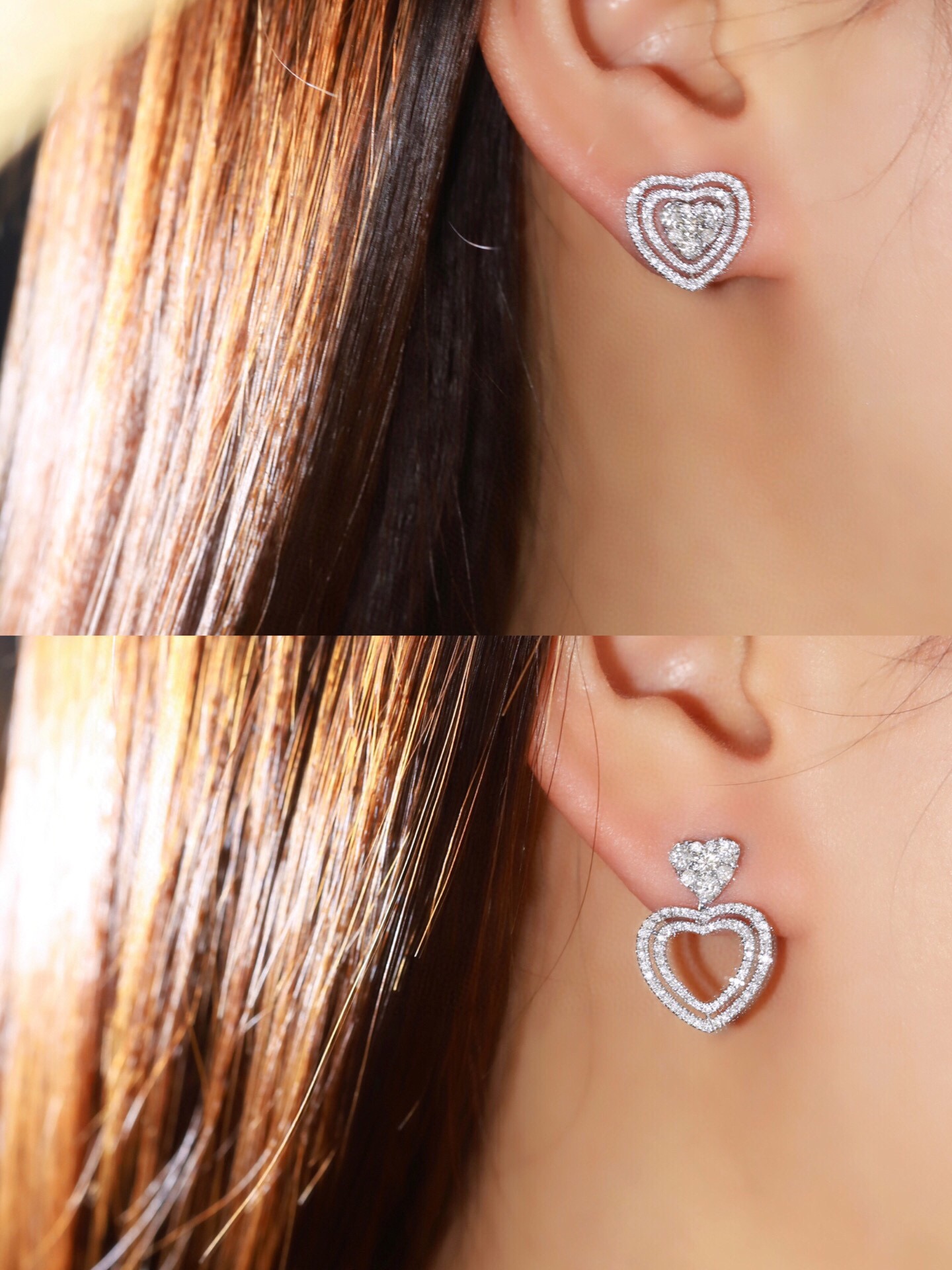 18k Gold Earrings with Three Wearing Styles, Inlaid with 1.00ct Natural Diamonds 