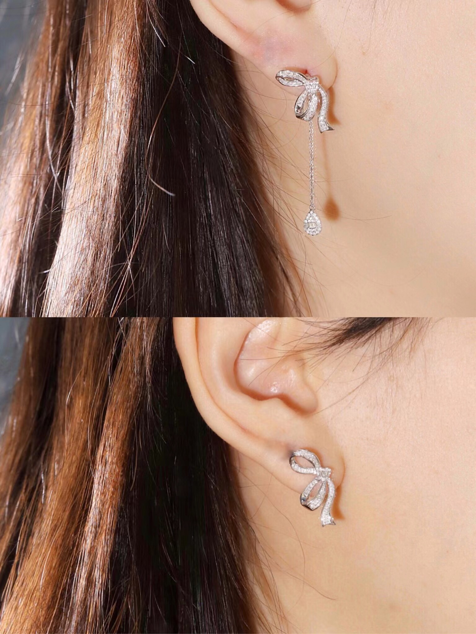 Butterfly  ear studs with two wearing options, inlaid with 0.50ct natural diamonds