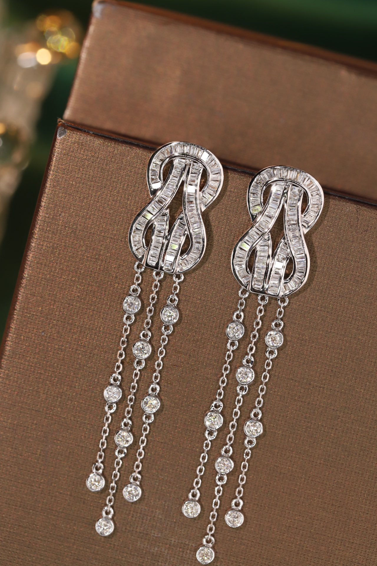 18k Gold Earrings with Fred Clasp and Tassels, Studded with 1.20ct Diamonds
