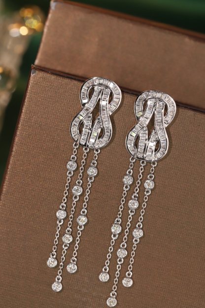 18k Gold Earrings with Fred Clasp and Tassels, Studded with 1.20ct Diamonds