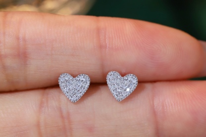 18k Gold Earrings in Heart Shape, Studded with 0.18ct Natural Diamonds