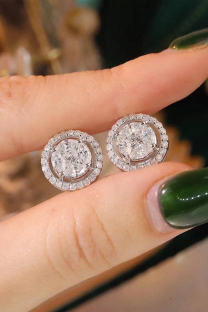 18k Gold Earrings Set with Marquise and Princess Cut Diamonds