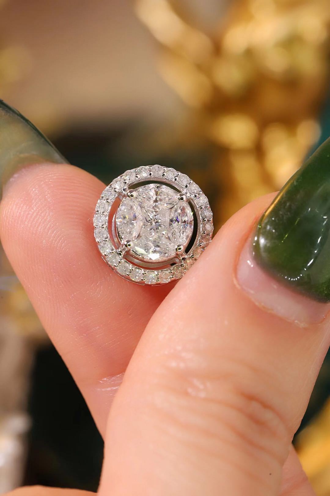 18k Gold Earrings Set with Marquise and Princess Cut Diamonds