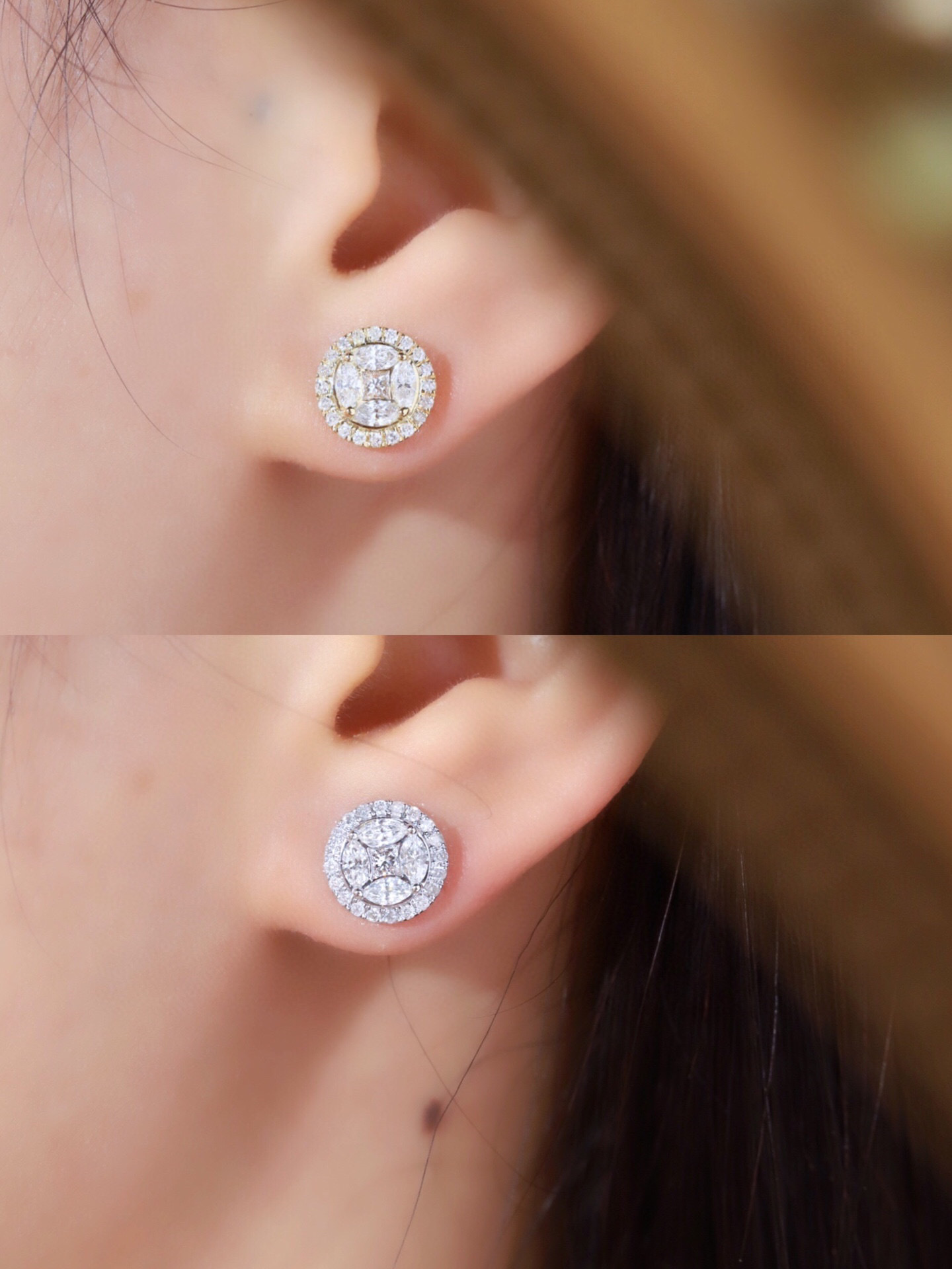 1.32ct 18k Gold Earrings Set with Marquise and Princess Cut Diamonds