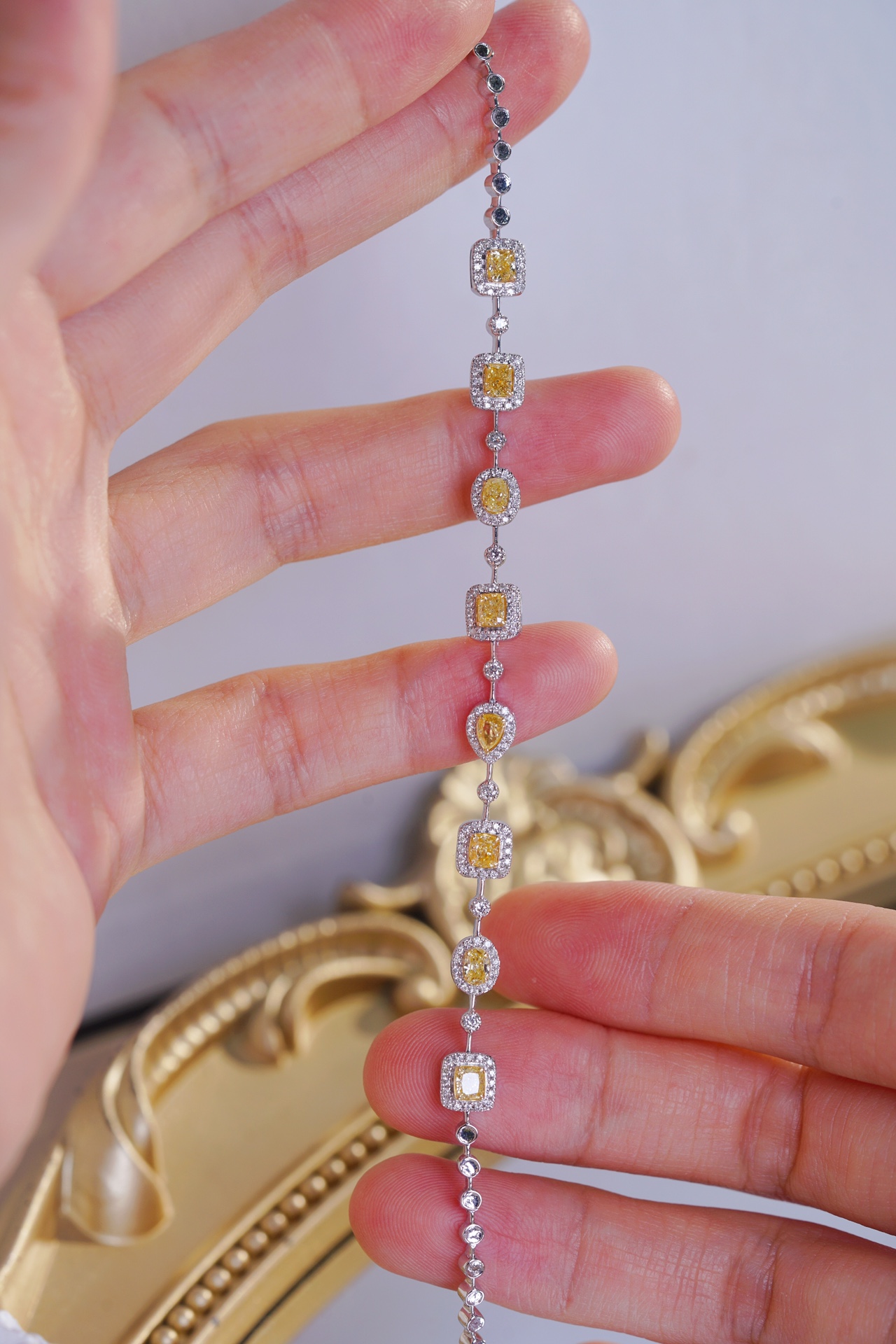 18k Gold Bracelet, Yellow Diamond Bracelet, Odd-Cut Diamonds, 1.65ct Yellow Diamond