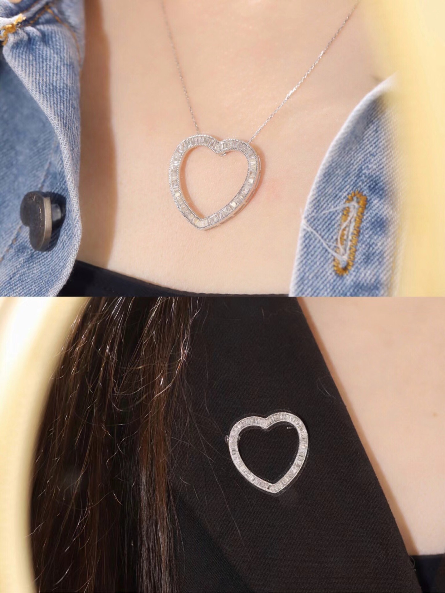 18k Gold Brooch with Pendant, Available in Two Wearing Styles, Heart-Shaped Design, 1.10ct Natural Diamond