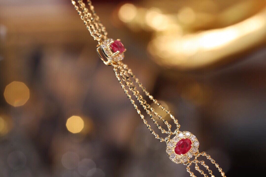 18k Gold Bracelet, Ruby Bracelet, Oval Ruby 1.50ct, Natural Diamond 0.65ct