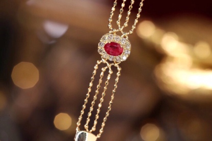 18k Gold Bracelet, Ruby Bracelet, Oval Ruby 1.50ct, Natural Diamond 0.65ct