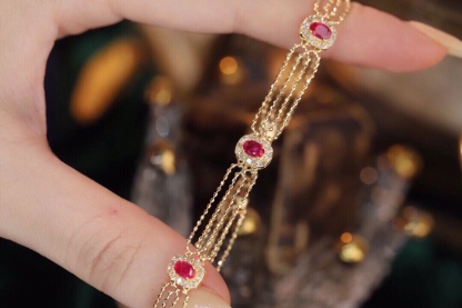 18k Gold Bracelet, Ruby Bracelet, Oval Ruby 1.50ct, Natural Diamond 0.65ct