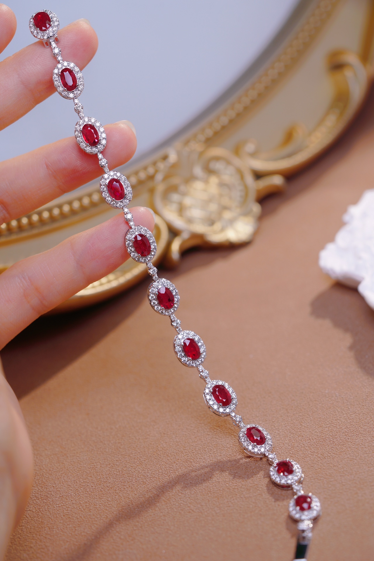 18k Gold Bracelet, Ruby Bracelet, Oval Ruby 5.00ct, Natural Diamond 2.00ct