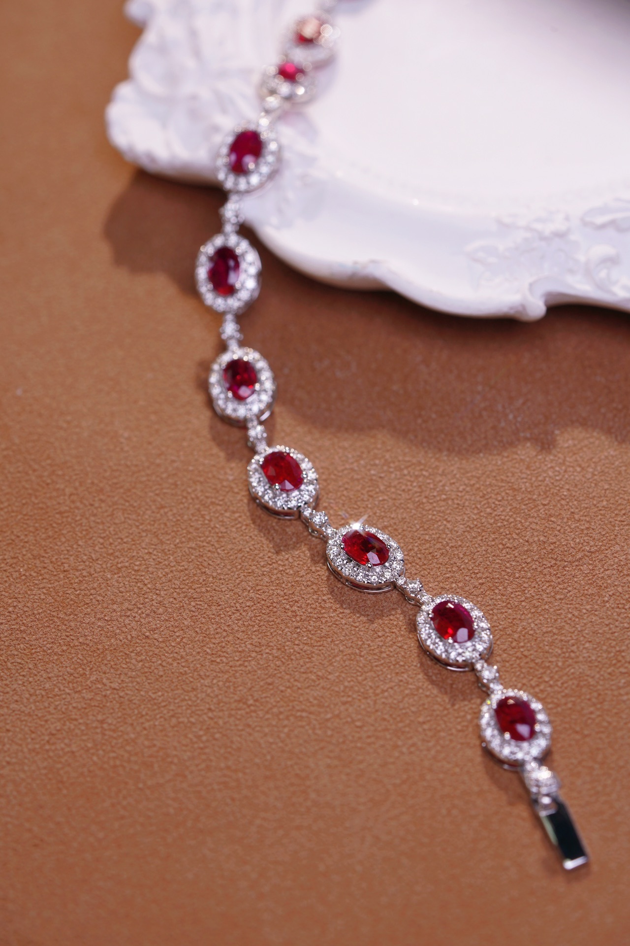 18k Gold Bracelet, Ruby Bracelet, Oval Ruby 5.00ct, Natural Diamond 2.00ct