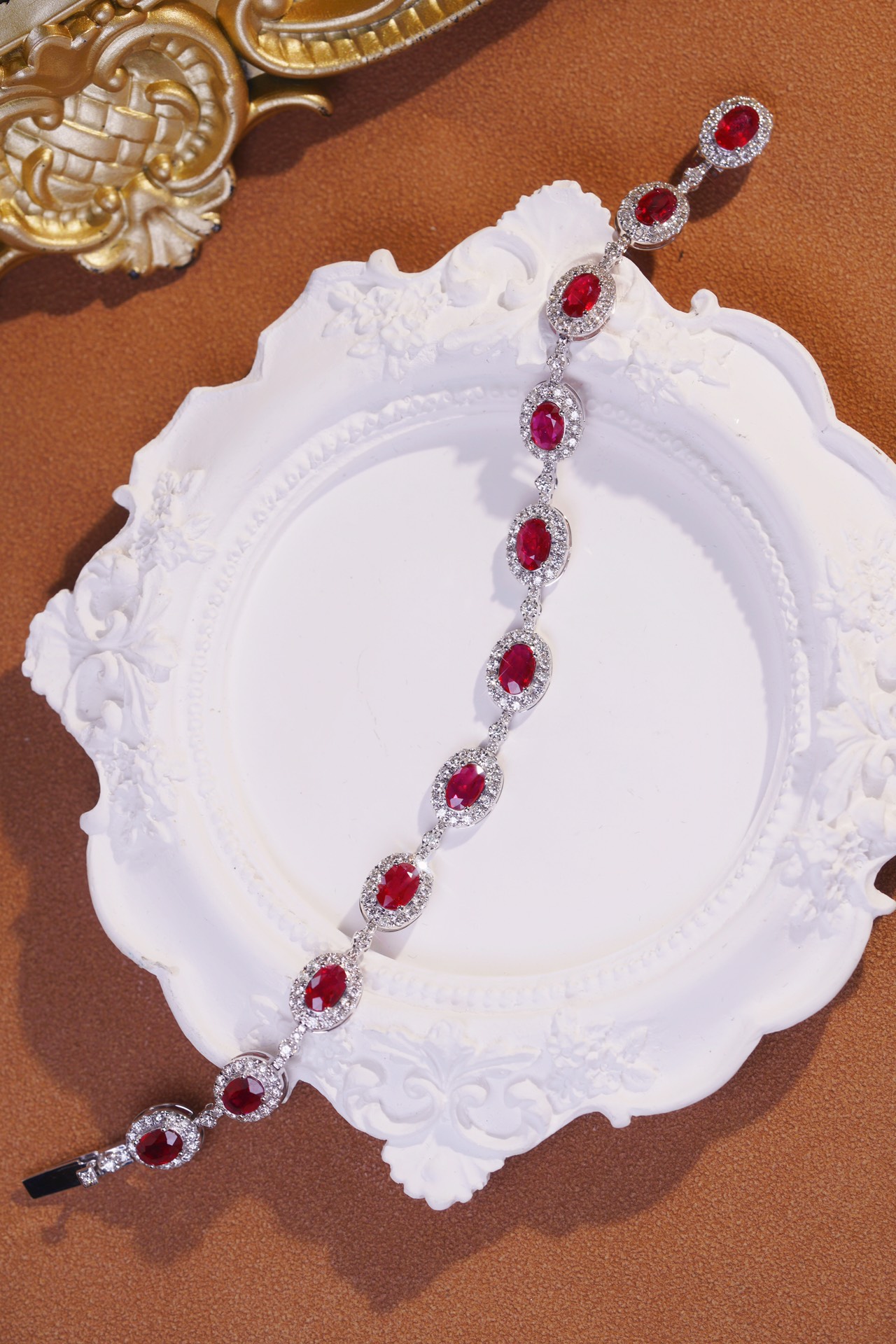18k Gold Bracelet, Ruby Bracelet, Oval Ruby 5.00ct, Natural Diamond 2.00ct