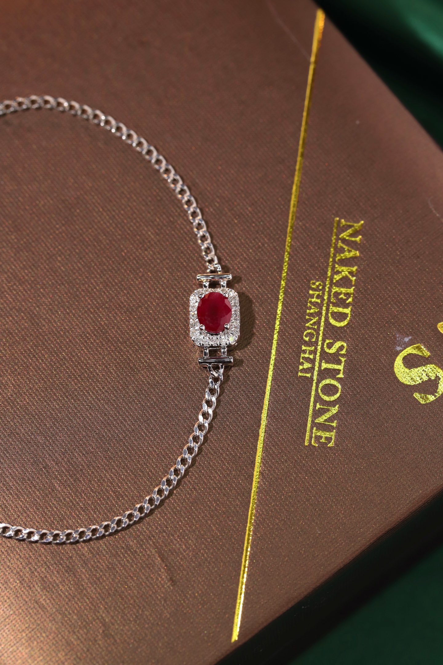 18k Gold Bracelet, Ruby Bracelet, Oval Ruby 0.65ct, Natural Diamond 0.10ct
