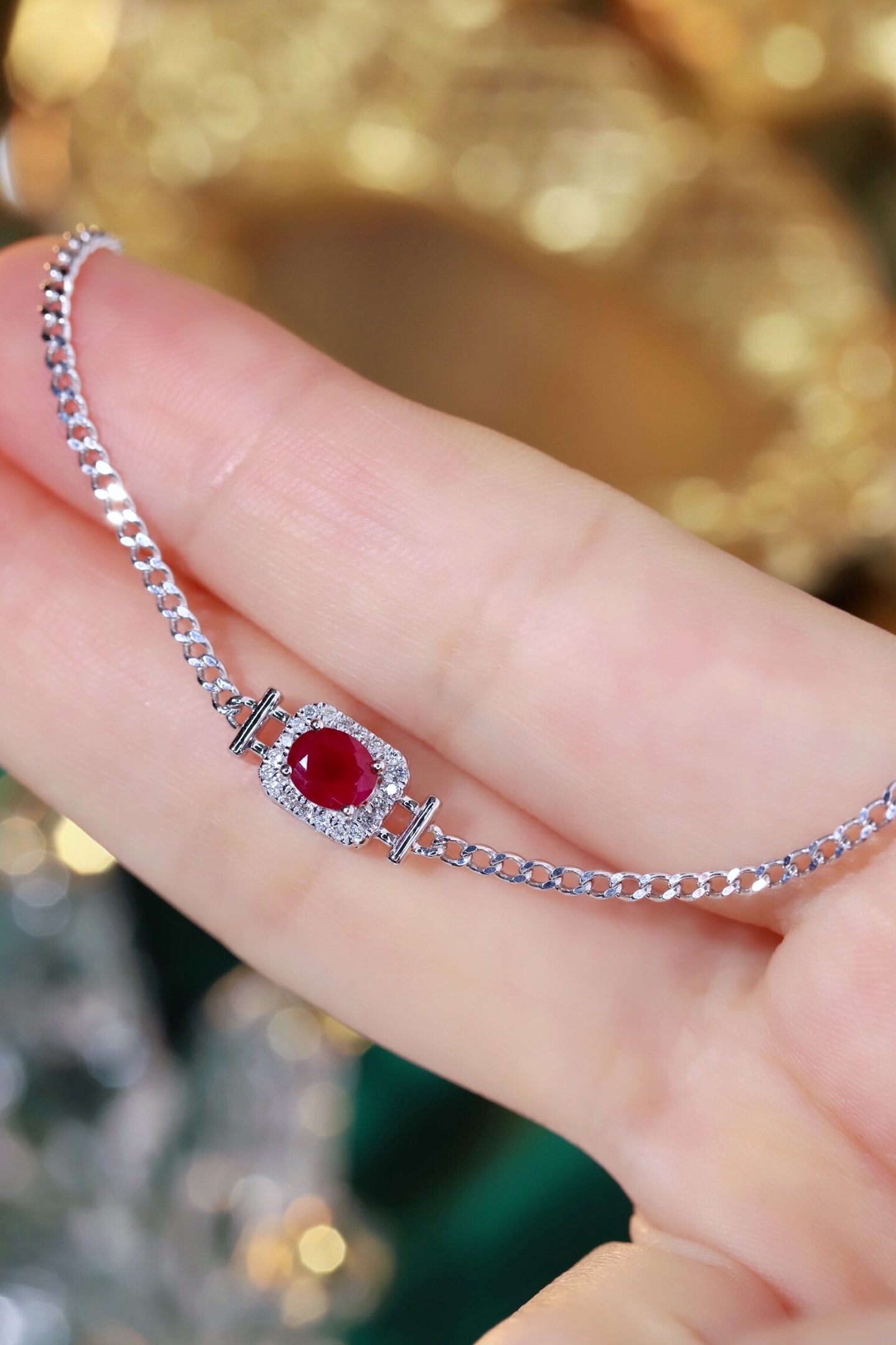18k Gold Bracelet, Ruby Bracelet, Oval Ruby 0.65ct, Natural Diamond 0.10ct