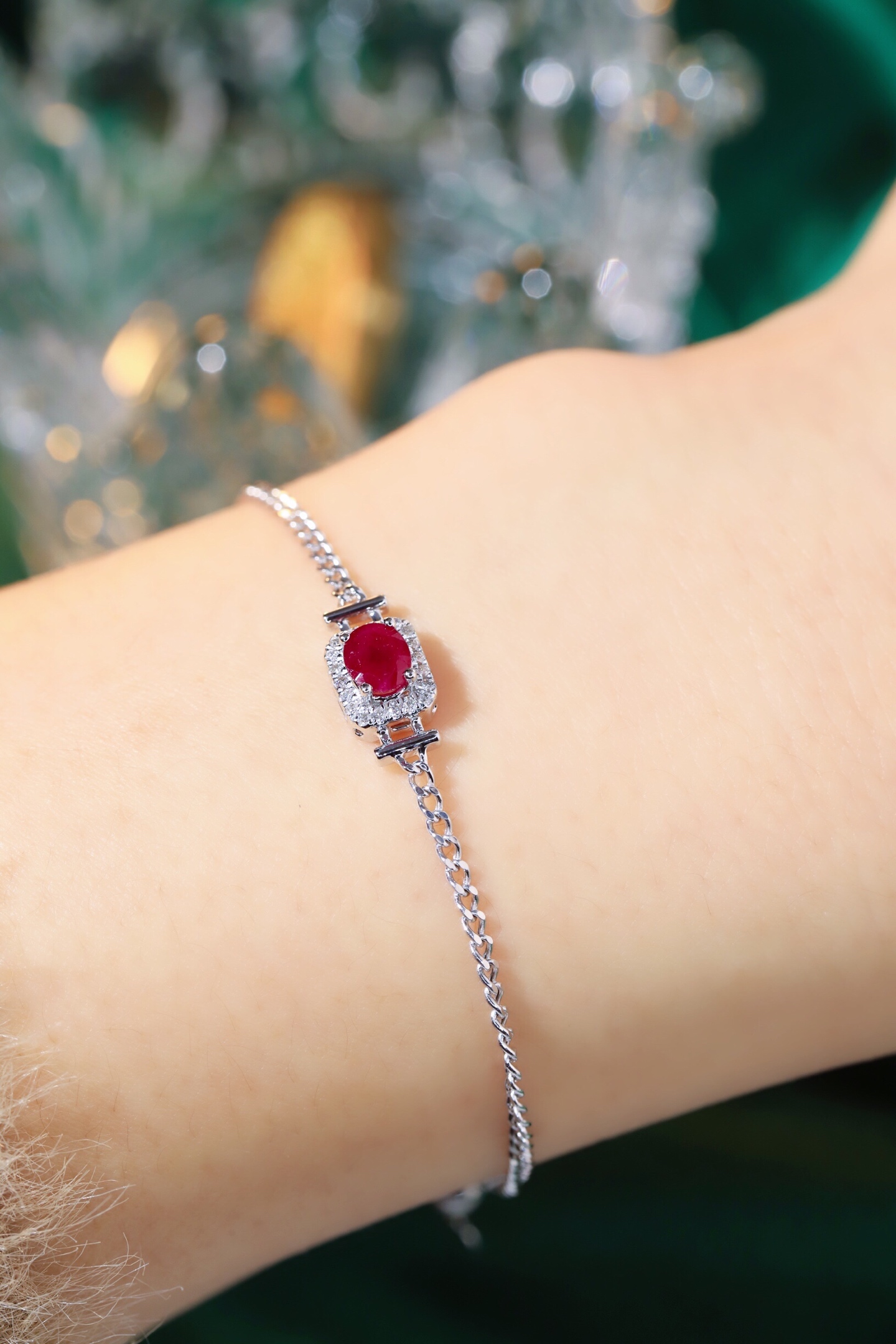 18k Gold Bracelet, Ruby Bracelet, Oval Ruby 0.65ct, Natural Diamond 0.10ct