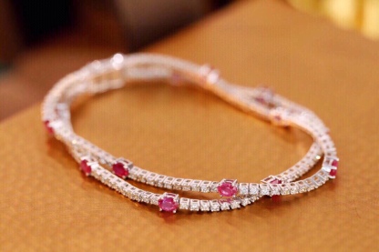 18k Gold Bracelet, Ruby Bracelet, Oval Ruby 3.00ct, Natural Diamond 2.70ct
