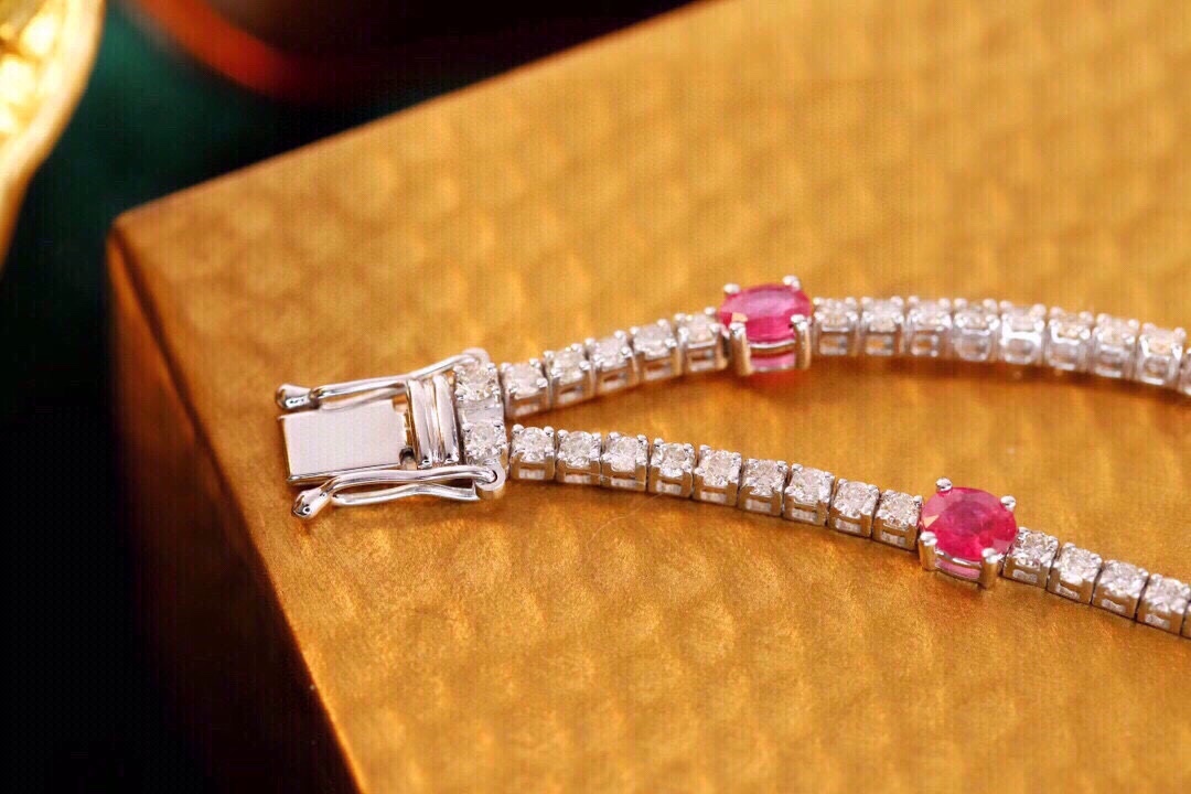 18k Gold Bracelet, Ruby Bracelet, Oval Ruby 3.00ct, Natural Diamond 2.70ct