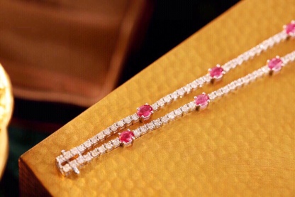 18k Gold Bracelet, Ruby Bracelet, Oval Ruby 3.00ct, Natural Diamond 2.70ct