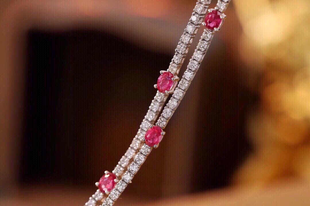 18k Gold Bracelet, Ruby Bracelet, Oval Ruby 3.00ct, Natural Diamond 2.70ct