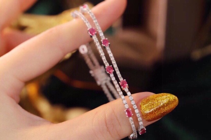 18k Gold Bracelet, Ruby Bracelet, Oval Ruby 3.00ct, Natural Diamond 2.70ct