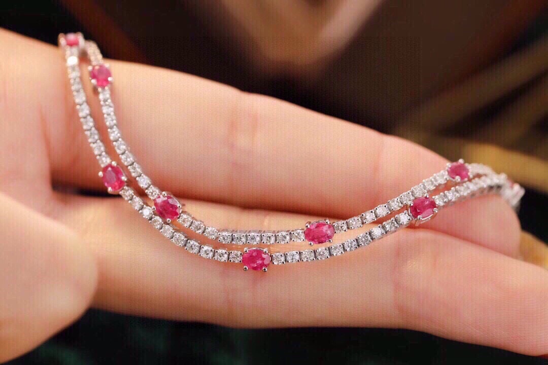 18k Gold Bracelet, Ruby Bracelet, Oval Ruby 3.00ct, Natural Diamond 2.70ct